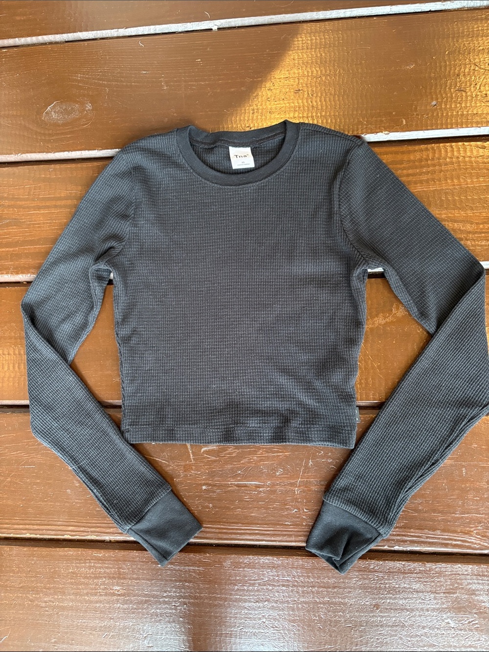 TNA Black Ribbed Long-Sleeve Cropped Tee